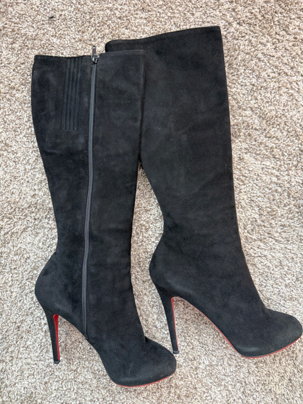 Christian Louboutin Black Suede Knee-High Heeled Boots
